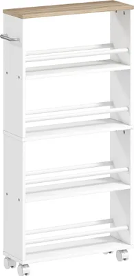 Image de Étagère de rangement à roulettes, modèle étroit, 4 niveaux, 45 x 15 x 91 cm