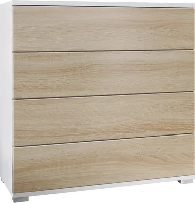 Produktbild von Vladon Kommode Pavos V3, Sideboard mit 4 Schubladen Weiß matt/Eiche sägerau (76 x 76 x 35 cm)
