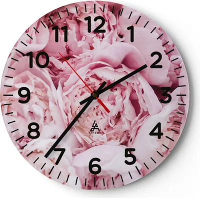 Produktbild von Wanduhr - Rund - Glasuhr - Blumenstrauß Blumen Rosa - 40x40cm - Schleichendes Uhrwerk - Lautlos - zum Aufhängen bereit - Dekoration Modern - Wanddekoration aus Glas - C4AR40x40-5001