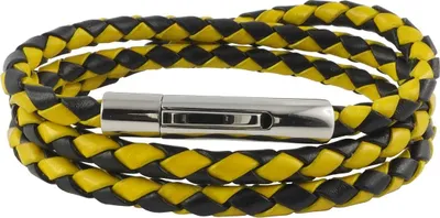 Produktbild von Lederkette Lederband Herren Halskette Schwarz Gelb 17-100 cm lang geflochten, Länge:65 cm, Breite:6 mm, Verschlussart:Hebeldruckverschluss Silber
