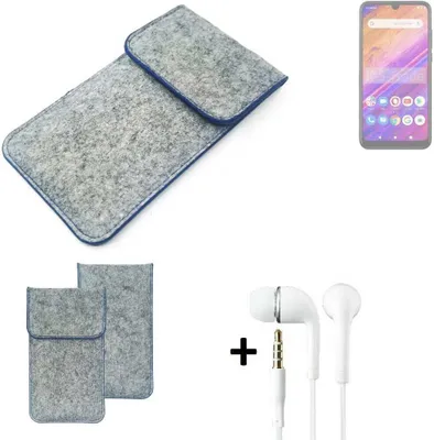 Produktbild von K-S-Trade Handy Schutz Hülle kompatibel mit BLU J6S Schutzhülle Handyhülle Filztasche Pouch Tasche Case Sleeve Filzhülle hellgrau, blauer Rand +