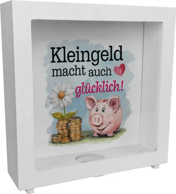 Produktbild von Kleingeld macht glücklich Rahmen Spardose aus Holz