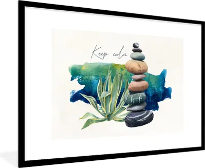 Produktbild von MuchoWow® MuchoWow® Gerahmtes Poster Steine - Meer - Pflanzen 90x60 cm - Poster mit zchwarzem Bilderrahmen - Wanddekoration - Fotos