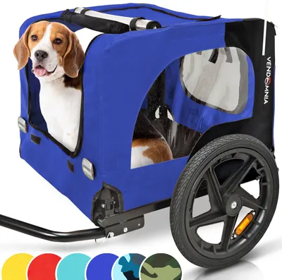 Produktbild von Hundeanhänger für Fahrrad Hunde Fahrradanhänger inkl. Fahne und Gurt klappbar Rot Sand Minzgrün Violettblau Militärblau Farbe: Violettblau