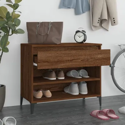 Image de vidaXL Etagère à chaussures chêne fumé 70x36x60 cm Bois composite - Armoire à chaussures - Etagère à chaussures - Rangement de chaussures
