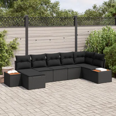 Immagine prodotto di vidaXL Set divano da giardino con cuscini e contenitore 8 pezzi Nero Polyrattan