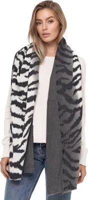 Produktbild von Glamexx24 Damen XXL Schal Kuscheliger warmer Leoparden Muster 3 farbiger Fransen Poncho Schal Oversized Deckenschal Schwarz-Weiß-Grau