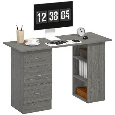 Immagine prodotto di Scrivania Moderna con 3 Cassetti e 3 Ripiani per Camera e Ufficio, in Legno, 120x49x72 cm, Grigio