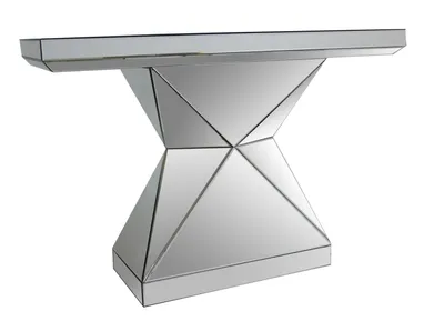 A mirrored console table on a white background.