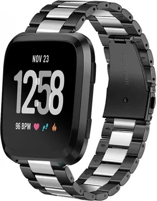 Produktbild von Strap-it Fitbit Versa / Versa 2 Gliederarmband (Schwarz/Silber)