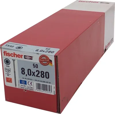 Produktbild von 50x fischer Holzschraube 8,0x280 Edelstahl A2 TX Senkkopf Teilgewinde Schraube