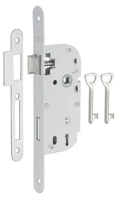 Image de Serrure encastrable à clé pour porte de chambre, axe 40mm, bouts ronds, blanc, 2 clés - THIRARD
