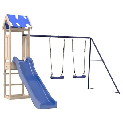 Produktbild von Spielturm, Spielgerät mit Wellenrutsche & Doppelschaukel, Massivholz Kiefer unbehandelt, 308x259x208 cm, Plattform 90 cm, für Kinder 3-8 Jahre