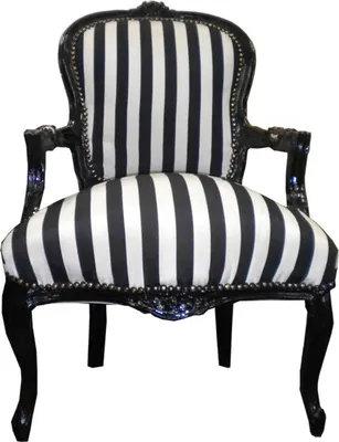 Produktbild von Casa Padrino Barock Salon Stuhl Schwarz / Weiß Streifen / Schwarz - Möbel gestreift