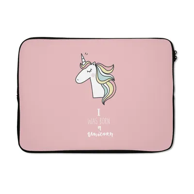 Produktbild von MuchoWow® Laptop Hülle 13 Zoll Einhorn - Zitate - Rosa - Ich wurde als Einhorn geboren - Mädchen - Kind Laptoptasche - Laptophülle - Sleeve - Rundumschutz