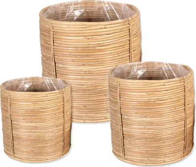 Produktbild von Rattan Korb Topf 3er Set rund mit Einsatz Blumentopf geflochten Aufbewahrungskorb Übertopf Blumenkorb