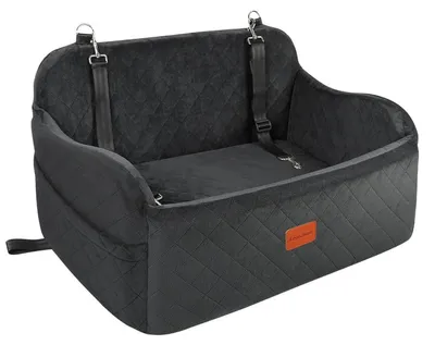 Produktbild von Großer Hundeautositz mit Memory Foam für 2 kleine Hunde, Schwarz, mit Sicherheitsleinen und Seitentasche