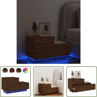 Produktbild von The Living Store Nachttisch mit LED-Leuchten Braun Eichen-Optik 70x36x40,5 cm