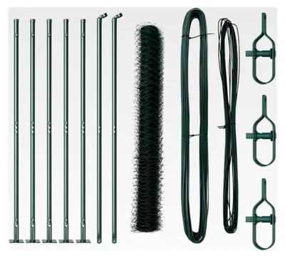 Produktbild von Zaunpfosten Grün 10 x 1 m (36 mm Maschen) Stahl und PVC für Gartenzaun, Hundezaun, Weidezaun und Hühnerzaun