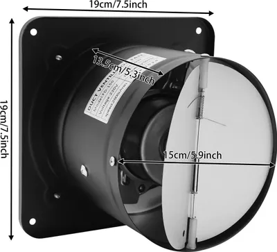 Image de Ventilateur industriel d'extraction - Ventilateur carré à fixation murale - 220 V CA - Débit d'air de 220 m³/h - Moteur en cuivre - Noir