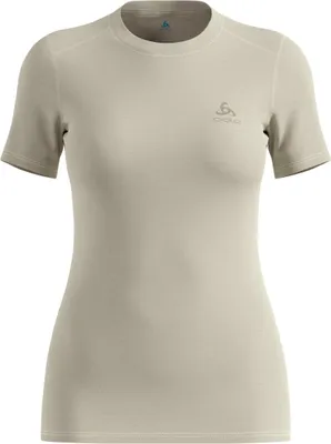 Beiges Odlo Natural Merino 160 T-Shirt mit kurzem Arm und Rundhalsausschnitt aus glattem Material