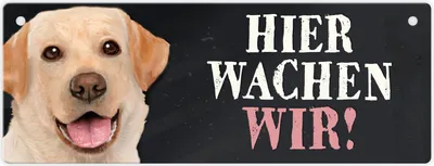 Produktbild von Metallschild mit Labrador Motiv und Spruch: Hier wachen wir! Türschild
