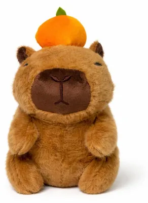 Produktbild von Capybara Kuscheltier 20 cm mit Orange – Niedliches Capybara Plüschtier Stofftier Tierfigur – Weiches Kuscheltier Geschenk für Kinder