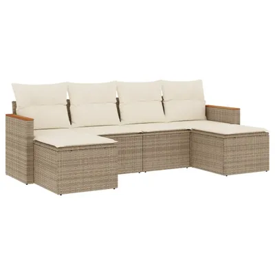 Immagine prodotto di vidaXL Set di divani da giardino 6 pezzi con cuscini Beige poly rattan