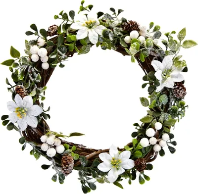 Image de Couronne en osier avec ponsettias blancs Ø33 cm