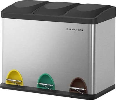 Obrázek produktu pro Kuchyňský odpadkový koš se 3 přihrádkami – 45 litrů, ekologický systém třídění odpadu, udržitelný a moderní odpadkový koš s pedálem