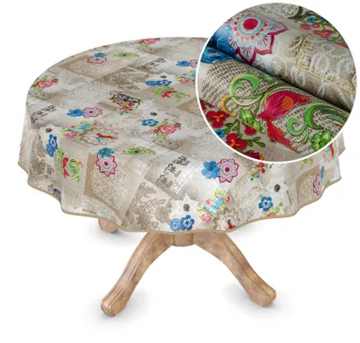Produktbild von Tischdecke Wachstuch MIMOSA Blumen Beige Robust Wasserabweisend Rund 100 cm
