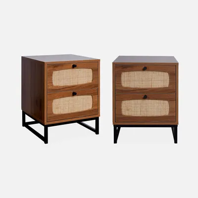Immagine prodotto di Set 2 comodini effetto legno e canna, Marrone naturale