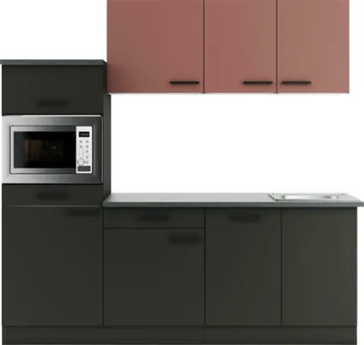 Produktbild von Optifit Küchenzeile mit Geräten Nizza407/Madrid420 210 cm rostrot anthrazit matt zerlegt Variante reversibel KPNM 2181-9+