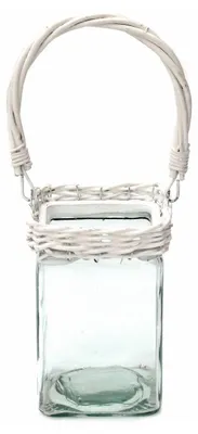 Produktbild von Glaslaterne mit weißem Weidengeflecht, 10 x 10 cm, Höhe 16,5 cm