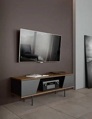 Produktbild von Temahome Dixie TV Tisch 51 x140x40 Nussbaumfurnier/schwarz/mit Metallfsse schwarz