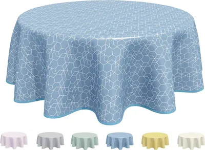 Produktbild von Tischbeistelltuch - wasserdicht - s waschbarer pflegeleichtes abwaschbarer - leicht zu reinigendes um die 160 cm blau/grau