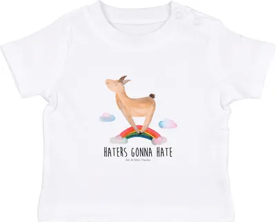 Produktbild von Mr. & Mrs. Panda Organic Baby Shirt Lama Regenbogen 12. - 18. Monat - Weiß - Geschenk, , Selbstständig, Kleinkind, Freiheit, Babyshirt, Hobby, Lamas, Baumwollshirt