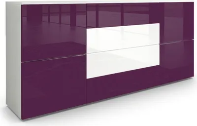 Produktbild von Vladon Sideboard Rova, Germany, Kommode mit 4 Türen und 4 Schubladen, Weiß matt/Brombeer Hochglanz/Weiß Hochglanz (166 x 72 x 35 cm)