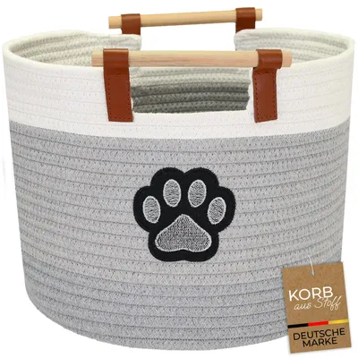 Produktbild von HMF Aufbewahrungskorb mit Holzgriffen, Korb aus Baumwolle für Kinderzimmer, Hundepfote, 30 x 30 x 24 cm, KI-generiertes Bild