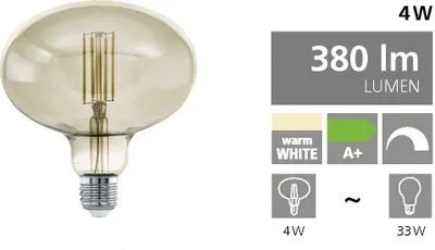 Produktbild von EGLO 12599 E27 4W 3000K LED-Lampe, Sockel E27, 4 Watt, Warmweiß, 3000 K,  dimmbar, 4kWh/1000h