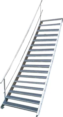 Produktbild von Tailor Made Metal Stahltreppe, 17 Stufen, Breite 120cm, variable Höhe 282-350cm, einseitiges Geländer, Stahl S 235, feuerverzinkt nach DIN EN ISO 1461, inkl. Befestigungswinkel, Schrauben & Muttern