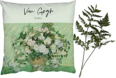 Produktbild von MuchoWow® Zierkissen Sofakissen Wohnzimmer Dekokissen 45x45 cm Van Gogh - Kunst - Rosen - Schlafpolster - Polster für das Sofa