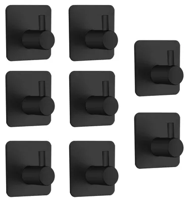 Productafbeelding van Zelfklevende haken, zelfklevende wandhaken, handdoekhaken, boorvrije douchehaken, geschikt voor badkamers, toiletten, keukens, slaapkamers en kantoren, zwart (8 stuks)