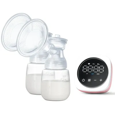 Produktbild von Elektrische DoppelMilchpumpe– Leise & freihändig, 3 Modi, 9 Stufen, mit LED-Display, 180ml Fassungsvermögen, 1500mAh Akku, Rosa