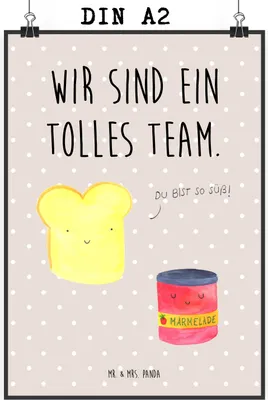 Produktbild von Mr. & Mrs. Panda Bild Toast Marmelade DIN A2 - Beige Pastell - Geschenk, Brot, Küche Spruch, wanddeko, Wanddekoration, drucke, Lustige Sprüche, Dreamteam, Wandbild