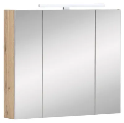 Spiegelkast 3-türig, LED, Softclose, Eiche, 80x16x74,7 cm