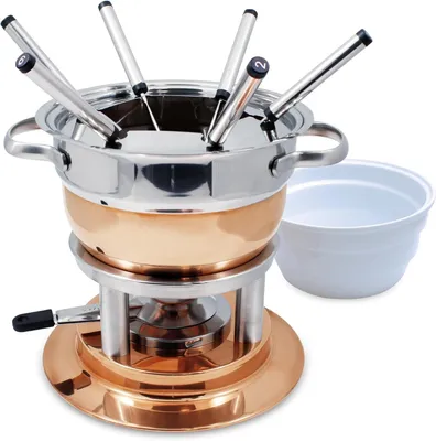 Image de Ensemble de fondue en cuivre, comprenant 11 pièces, avec insert en céramique