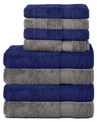 Produktbild von Komfortec Handtuch Set 8 Teilig aus 100% Baumwolle, Anthrazit/Navyblau