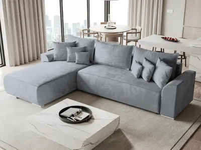 Produktbild von BroMARKT Ecksofa SYDNEY mit Schlaffunktion Bettkasten Kissen Couch Sofa L-Form, Hellgrau
