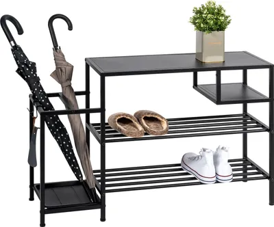Produktbild von eluno Schuhregal für ca. 6 Paar Schuhe, 4 Ablagen und Schirmständer, schwarz